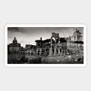 Black and white photograph of the Imperial Forum in Rome, Italy Sticker